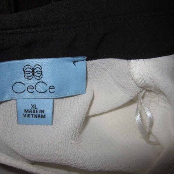 CeCe XL Blouse Top Shirt Popover Textured Scarf Ties Puffed Sleeve Ruffle Fancy - Picture 3 of 3